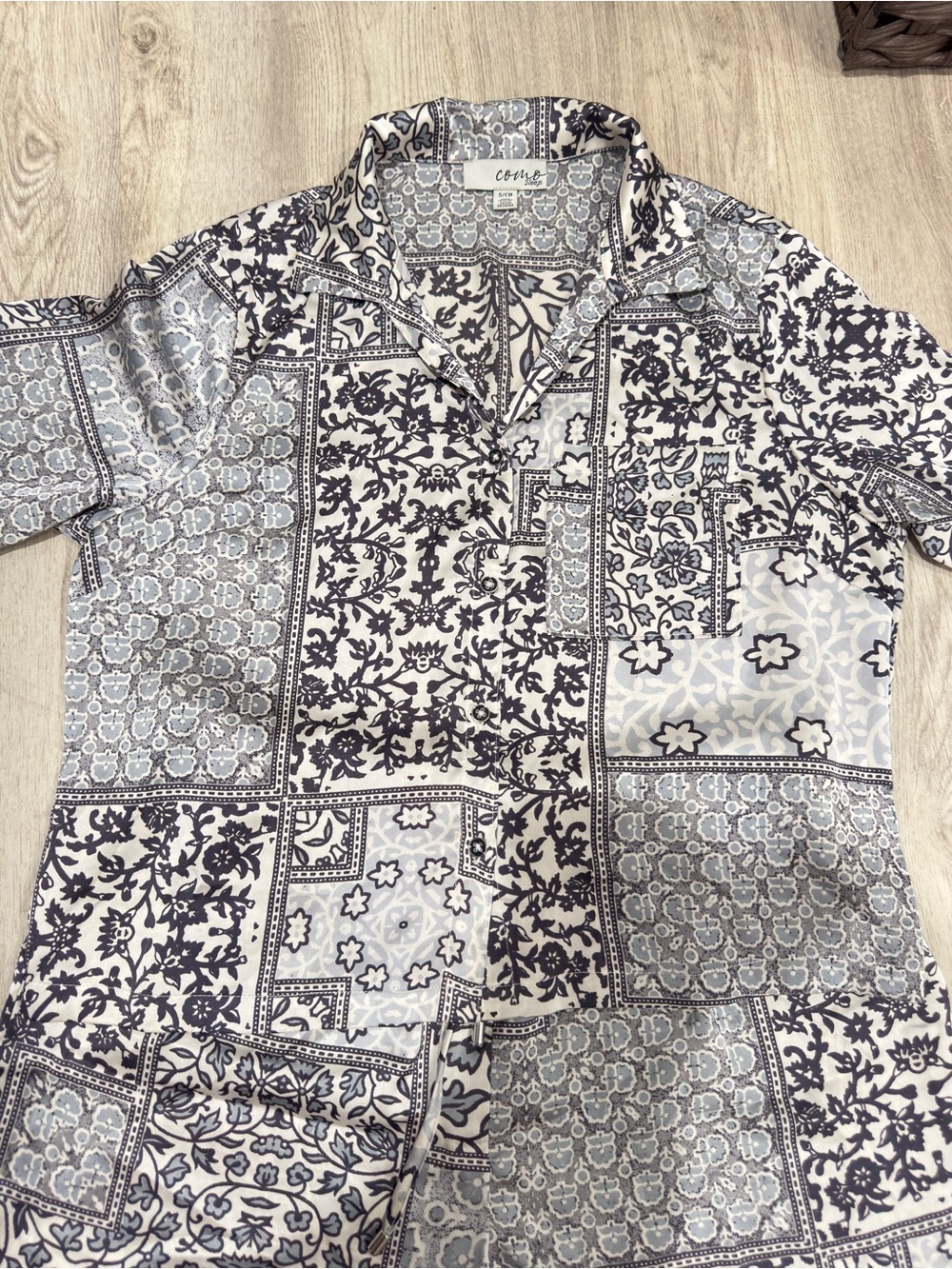 Como Sleep Patchwork Satin Pajama Set Top S Shorts L